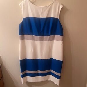 Womens Sandra Darren Dress Blue, White, and Beige Strippes Size 14W